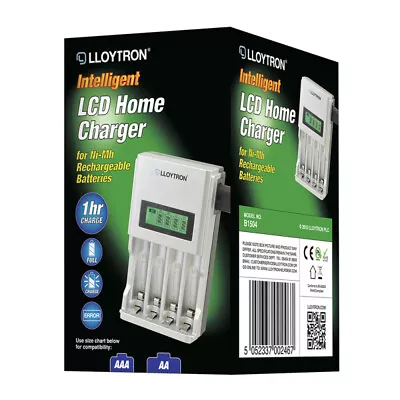 Lloytron B1504 1Hour SUPER FAST LCD AA Or AAA Mains Battery Charger NiMh / NiCad • £14.99