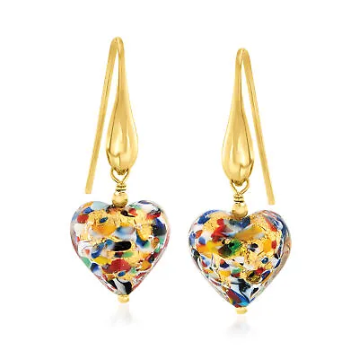 Italian Multicolored Murano Glass Heart Drop Earrings In 18kt Gold Over Sterling • $59