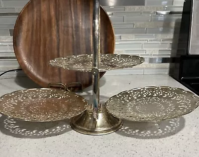 VINTAGE UNIQUE 3 TIER FOLDING SERVING TRAY EASY STORAGE International Silver Co • $24.99