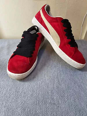 Puma Red Suede Classic Low-Top US Size 10 Gold Logo White Stripe • $15.99