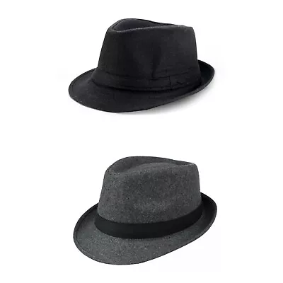 Men's Women's Classic Thick Short Brim Manhattan Gangster Trilby Cap Fedora Hat • $12.99