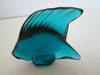 Lalique Art Glass TEAL BLUE Angel Fish French Crystal France Paperweight • £104.51