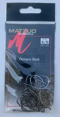 100 Matzuo 120012 120010 Black Straight Eye Octopus Fish Fishing Hooks Size 3/0 • $13.99
