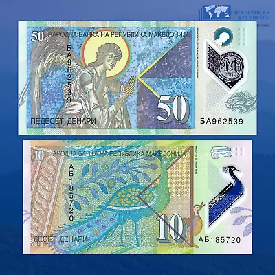 MACEDONIA Set 2 Pcs 10-50 Denari 3.2018 UNC Polymer Banknotes P-25-26 • $3.45