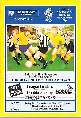 TORQUAY UNITED  V.  FAREHAM TOWN.   F.A.Cup.   1988/89 • £0.50