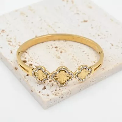 Clover Cuff Bracelet Made Of 18k Gold Plated Stainless Steel. Waterproof • £14