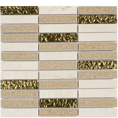 Cream Beige Crema Marfil Marble Stone Glass Mosaic Tile Kitchen Wall Backsplash • £2.89