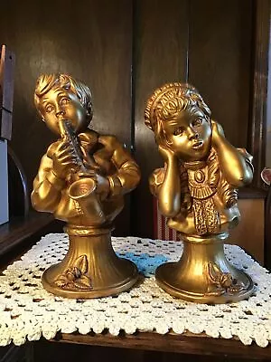 $27.90 • Buy VTG Busts Boy Saxophone Girl Cover Ears 1971 Universal Statuary Chicago Kendrick