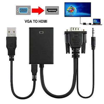 £5.94 • Buy VGA Male To HDMI Output 1080P HD+ Audio TV AV HDTV Video Cable Converter Adapter