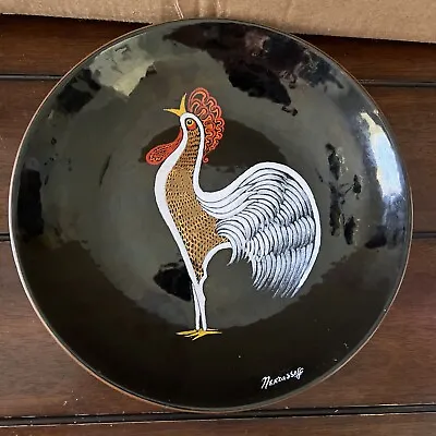 Vintage Signed Serge Nekrassoff  Rooster  Enamel On Copper Dish Bowl 10 1/2” • $68.95