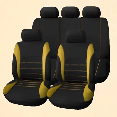 Full Set Yellow Car Seat Cover Front Rear Seat Protector Mat Polyester Fabric • $43.67