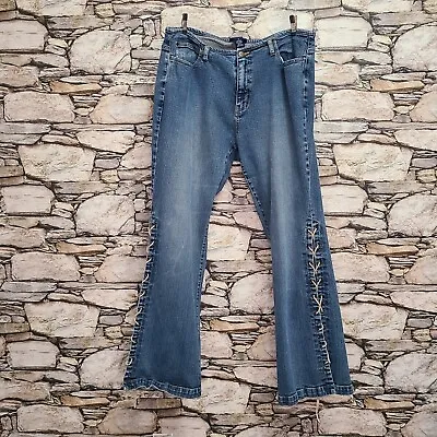 Venezia Womens Wide Leg Jeans Size 20 Blue Denim Raw Leather Cross-Stitched Side • $14.98