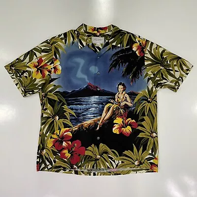 VTG Kalaheo Men’s Hawaiian Camp Shirt RARE Hula Girl Volcano Beach Hibiscus Sz L • $101.08