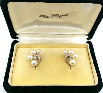 Mikimoto Sterling Silver Earrings Set With 8 Akoya Pearls Screw Backs With Box  • $224