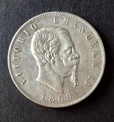 Italy - Vittorio Emanuele II - Very Pretty Coin 5 Lire 1869 M (4) • $40.15