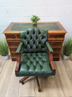 Vintage Green Leather Top Captains Pedestal Desk Swivel Captains Chair  • £1200