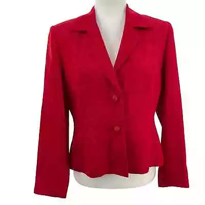 Vera Cristina Red Silk Linen Two Button Career Classic Blazer Women Sz S • $30