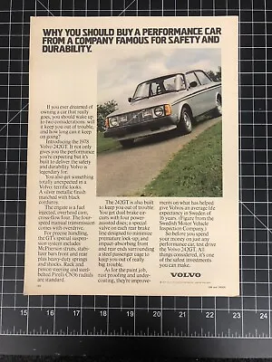 Excellent! Vintage Volvo 240 Ad! 242GT Garage Art Man Cave Memorabilia! • $8