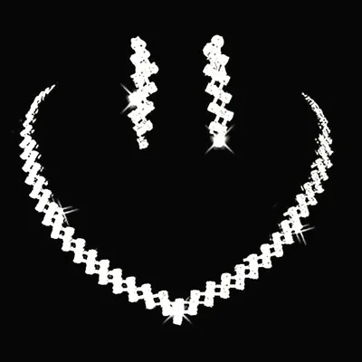 £5.39 • Buy Sparkling Silver Wedding Bridal Crystal Diamante Rhinestone Necklace Earring Set