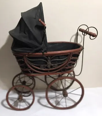 Large Vintage Antique Handmade Baby Stroller Buggy Carriage Wood Wicker Iron • $79.99