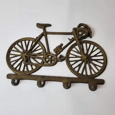 Brass Bicycle Bike Wall Mounted Metal 4 Key Hook Holder Rack Vintage  • $19.99