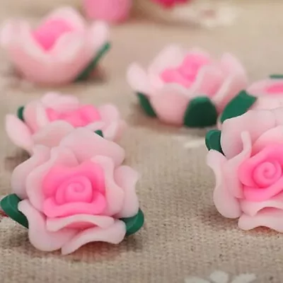 £3.30 • Buy 10 X Polymer Clay Resin Rose Flower Beads Assorted 15mm DIY Jewellery Making