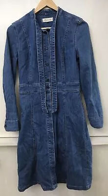 Madewell Blue Denim Button Up Dress Tie Neck Long Sleeve Size 4 • $38.95