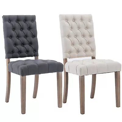 Set Of 2/4 Tufted Dining Chairs Parsons Upholstered Linen Fabric Chair Wood Legs • $139.99