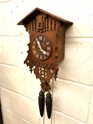 ANTIQUE GERMAN / SWISS  CUCKOO WOODEN WALL CLOCK Dated 1882  WORKING ORDER. • £60