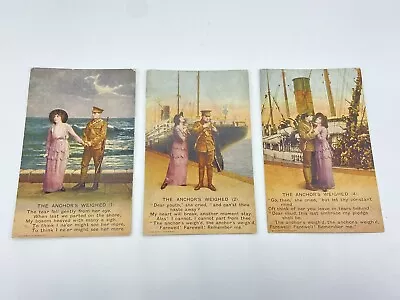 WW1 British Army ‘The Anchors Weighed’ Soldier Leaving His Sweetheart Postcards • $17.68