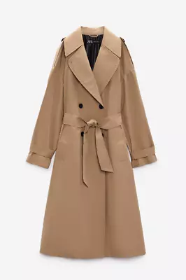 Zara Women New Belted Technical Trench Coat Taupe Brown Camel 8073/046 Xs • $205.53