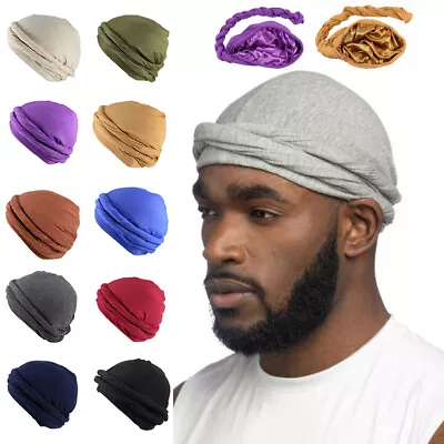 Men Turban Head Wrap Cotton Head Scarf Elastic Headband Cap Soft Hijab 11Colors' • $9.69