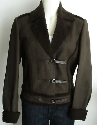 $17.99 • Buy Simon Chang Short Crop Brown Jacket Top Women Size 4 Faux Fur Trim & Interior