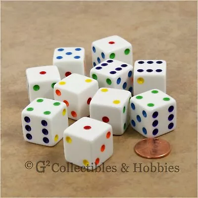 NEW 10 White Large 19mm W/ Multicolor Pips Dice Set 6 Sided RPG Game 3/4 Inch D6 • $7.99