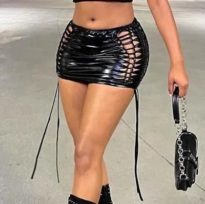 Women's Mini Skirt High Waist PU Leather Black Bodycon • £7