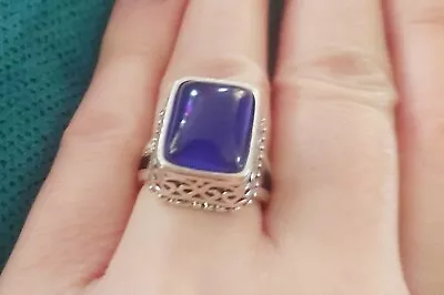 Stunning High Set Detailed Square Raw Natural Sapphire Ring Size 8 • $39