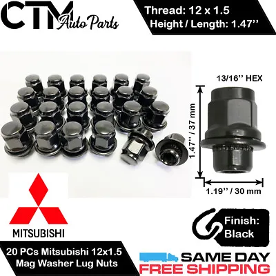 20pc Mitsubishi Black 12x1.5 Mag Seat Washer Lug Nuts For Mitsubishi Models • $21.99