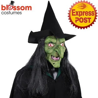 N791 Halloween Horror Old Witch Mask With Hat Clown Latex Masks Green Face • $19.35
