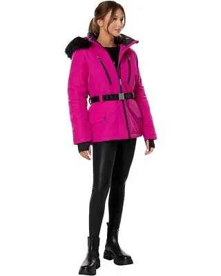 Nwt Mk Michael Kors Runway Designer Fusia Puffer Hood Fur Parka Jacket Coat $280 • $199.95