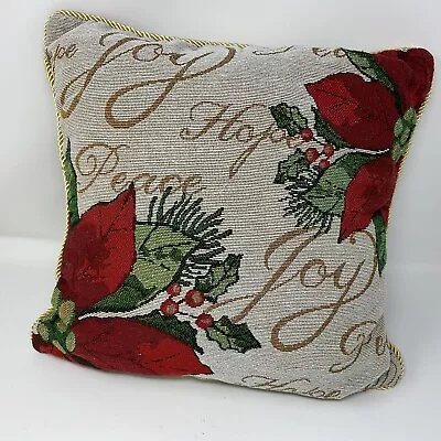 Vintage Christmas Throw Pillow Tapestry Thick Textured Fabric Cushion 16  X 16  • $13.95