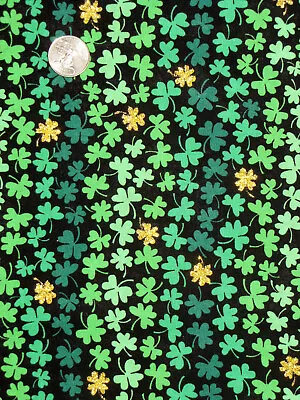 St Patrick's Day Green Shamrock Clover Gold Cotton Fabric Traditions By The Yard • $10.86