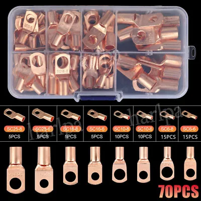 70Pcs Copper Tube Crimp Terminals Battery Welding Cable Lug Ring Connectors Kit • £8.69
