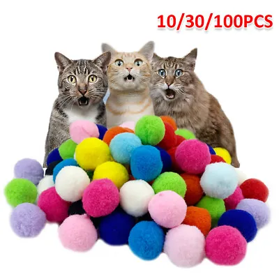 Pom Pom Balls Cat Pom Cat Toys Ball Stretch Plush Ball Interactive Kitten Toys • $7.99