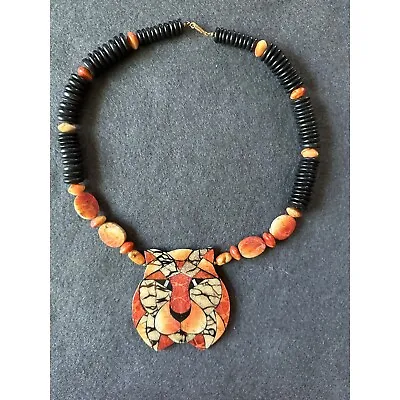 Vintage Mosaic Lion Head Pendant Beaded Necklace Lee Sands? • $33.96