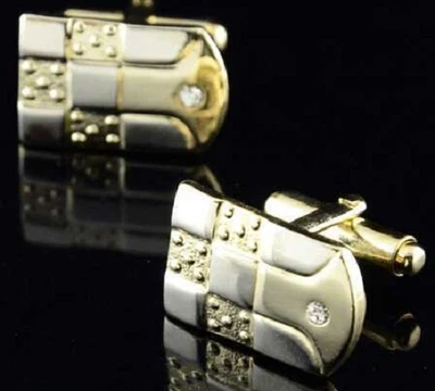 £3.48 • Buy Pair 2 Tone Silver Gold Cross Shirt Cufflinks Wedding Party Diamante Gift Two