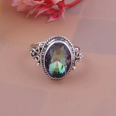 Rainbow Mystic Topaz Ring - Solid 925 Silver Handmade Statement Gift Jewelry P01 • $12.51