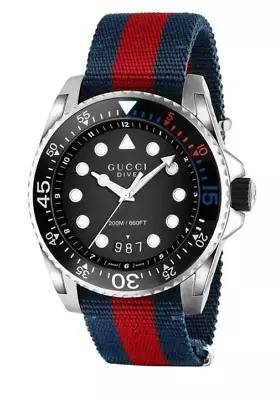 Gucci Dive 45mm Case Blue/Red Band YA136210 For Men Brand New. • $325