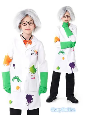 X-D1-3 Kid Mad Scientist Lab Physics Albert Einstein Costume Wig Glasses Gloves • $23.83