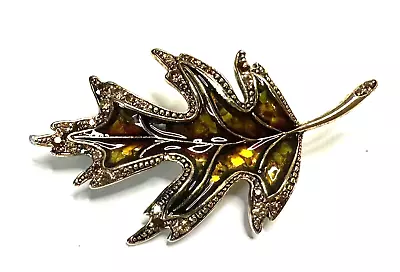 Signed LIZ CLAIBORNE Gold Tone Unique Leaf Vintage Brooch Jewelry Lot V • $0.99