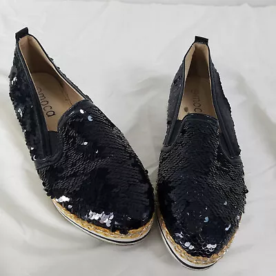 Moca Shoes Womens Size 7 Black Sequins Slip On Closed Toe Rubber Sole • $15